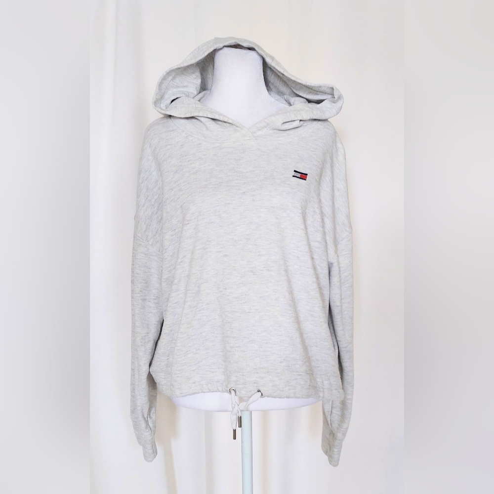 Tommy Hilfiger Sport Cropped Hooded Sweatshirt Gray Womens Size Large